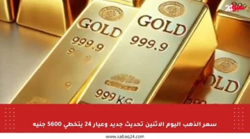 سعر الذهب اليوم الإثنين تحديث جديد وعيار 24 يتخطى 5600 جنيه